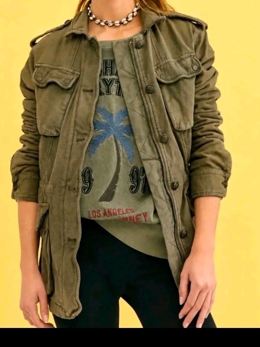 Free People "Not Your Brother's Surplus Olive Green Military Field Jacket